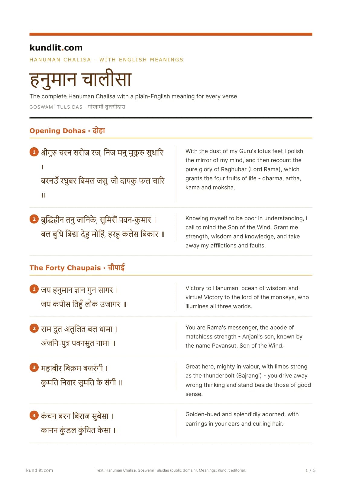 Hanuman Chalisa — Indestructible Pooja Room Sheet — cover