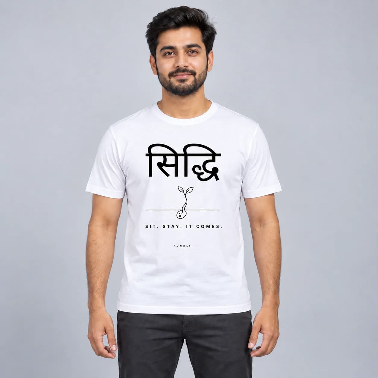 Siddhi (Attainment) Sanskrit T-shirt - Spiritual Quote Tee - White — white front