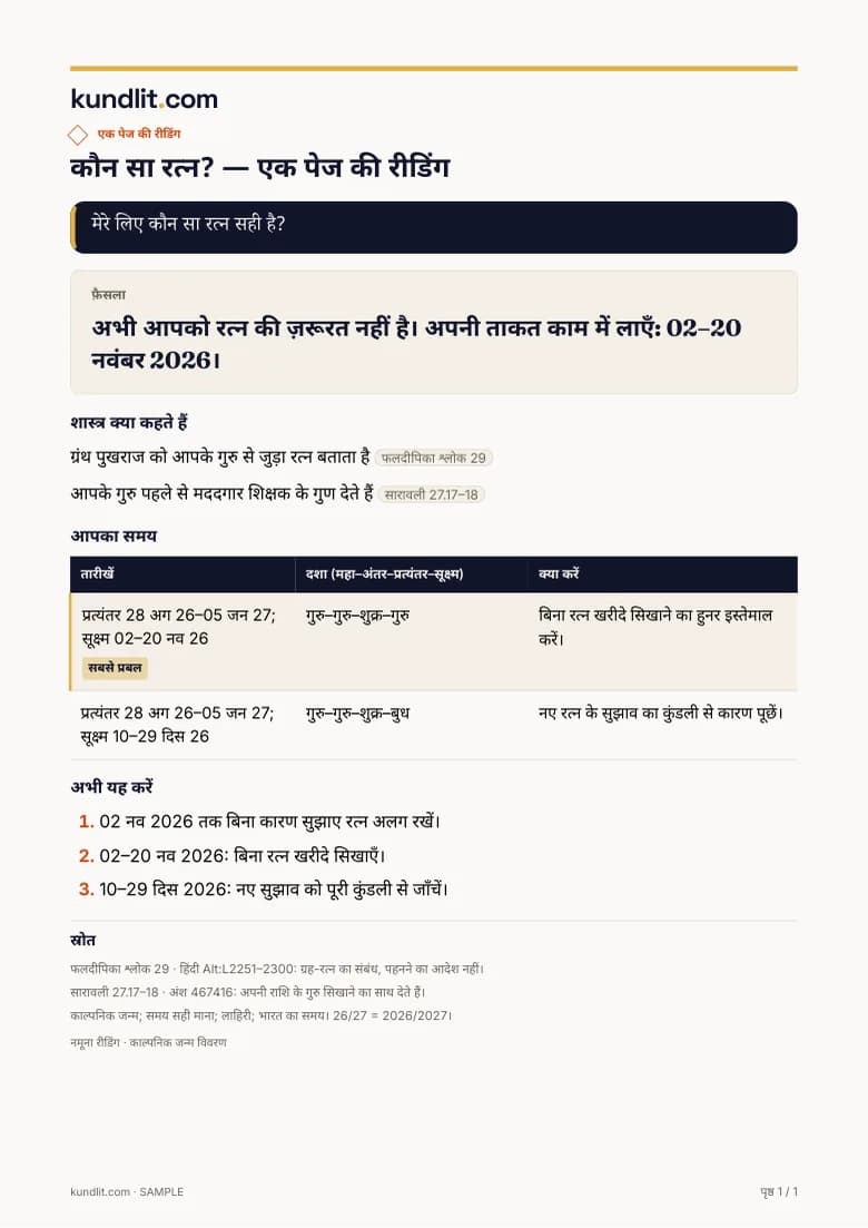 नमूना एक पेज की रीडिंग, काल्पनिक जन्म विवरण