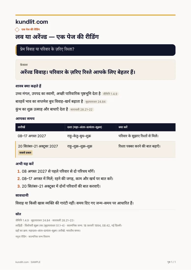 नमूना एक पेज की रीडिंग, काल्पनिक जन्म विवरण