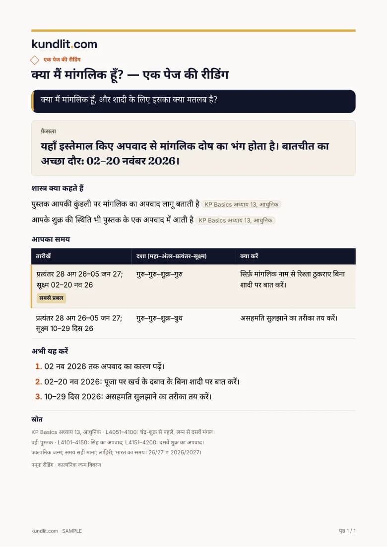 नमूना एक पेज की रीडिंग, काल्पनिक जन्म विवरण