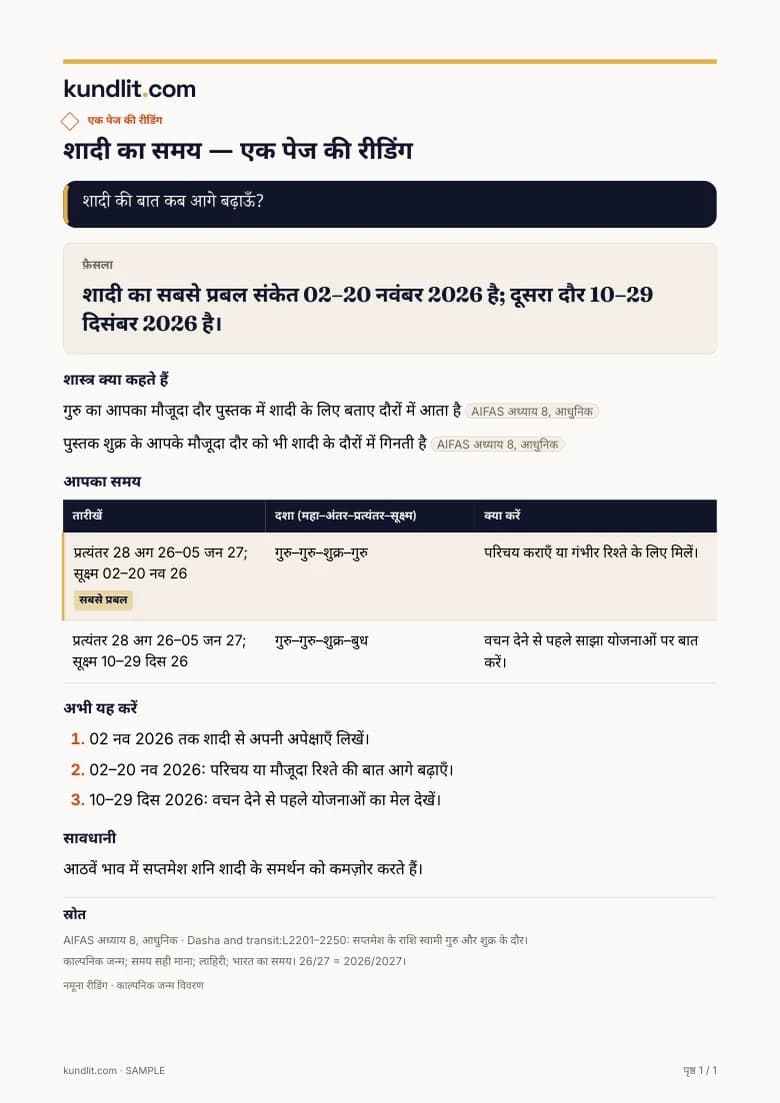 नमूना एक पेज की रीडिंग, काल्पनिक जन्म विवरण