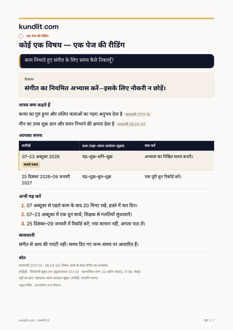 नमूना एक पेज की रीडिंग, काल्पनिक जन्म विवरण