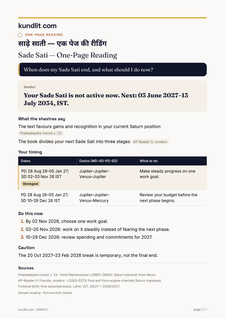 Sample one-page reading, made-up birth details