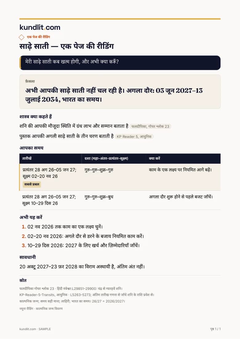 नमूना एक पेज की रीडिंग, काल्पनिक जन्म विवरण